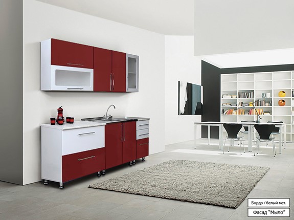 Модульная кухня Мыло 224 2000х718, цвет Бордо/Белый металлик в Архангельске - изображение