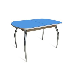 Обеденный раздвижной стол ПГ-02 СТ2, дуб молочный/синие стекло/35 хром гнутые металл в Архангельске - предосмотр 1