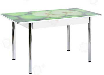 Кухонный стол раздвижной Айсберг-02 СТФ, белое лдсп/зеленые яблоки/ноги хром прямые в Архангельске