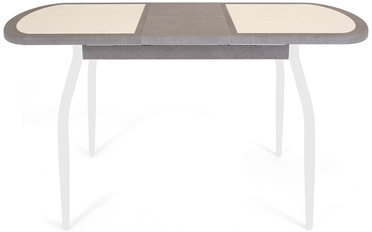 Кухонный раздвижной стол Будапешт-2 ПЛ (ноги белые, плитка бежевая/серый камень) в Архангельске - изображение 3