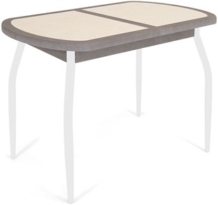 Кухонный раздвижной стол Будапешт-2 ПЛ (ноги белые, плитка бежевая/серый камень) в Архангельске - предосмотр