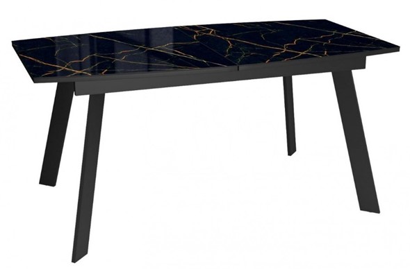 Кухонный раскладной стол Dikline XLS160 мрамор черный глянец/ножки черные в Архангельске - изображение