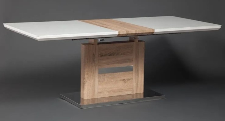 Кухонный раскладной стол FOSTER (mod. 8070) high glossy/закаленное стекло, 160/200x90x75, дерево/белый в Архангельске - изображение 11