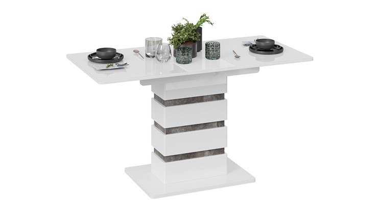 Кухонный раздвижной стол Мадейра тип 1 (Белый глянец/Ателье темный) в Архангельске - изображение 1