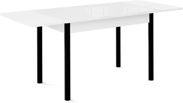 Кухонный стол раздвижной Милан-1 EVO, ноги металлические черные, стекло белое/серый в Архангельске - предосмотр 1