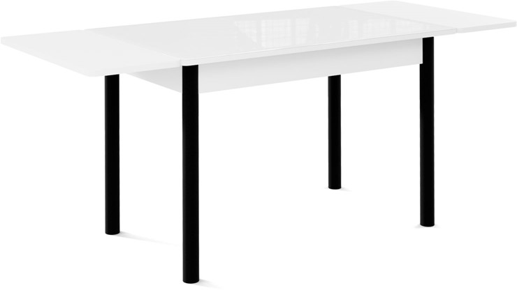 Кухонный стол раздвижной Милан-1 EVO, ноги металлические черные, стекло белое/серый в Архангельске - изображение 1