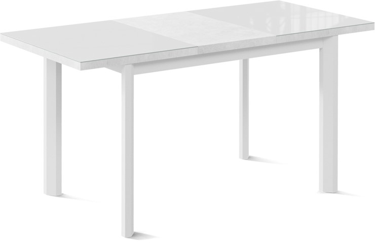 Кухонный раздвижной стол Нагано-3G (ноги металлические белые, стекло cristal/белый цемент) в Архангельске - изображение 1