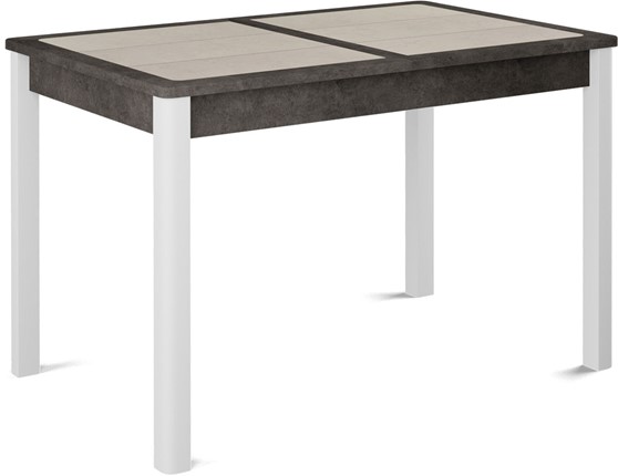 Кухонный стол раздвижной Ницца-1 ПЛ (ноги белые, плитка бежевая/серый камень) в Архангельске - изображение
