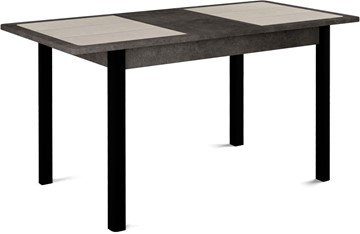 Кухонный стол раскладной Ницца-1 ПЛ (ноги черные, плитка бежевая/серый камень) в Архангельске - предосмотр 1