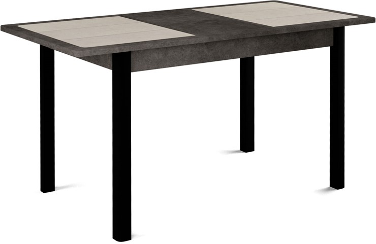 Кухонный стол раскладной Ницца-1 ПЛ (ноги черные, плитка бежевая/серый камень) в Архангельске - изображение 1