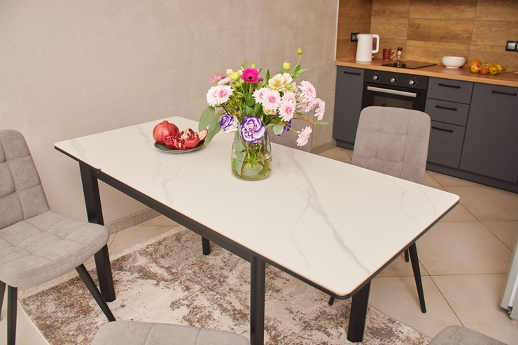 Кухонный стол раскладной Римини-мини С, 90х65 (+40) керамика White Marble (белый) в Архангельске - изображение 2