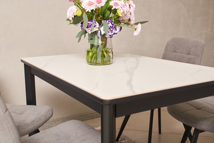 Кухонный стол раскладной Римини-мини С, 90х65 (+40) керамика White Marble (белый) в Архангельске - изображение 5
