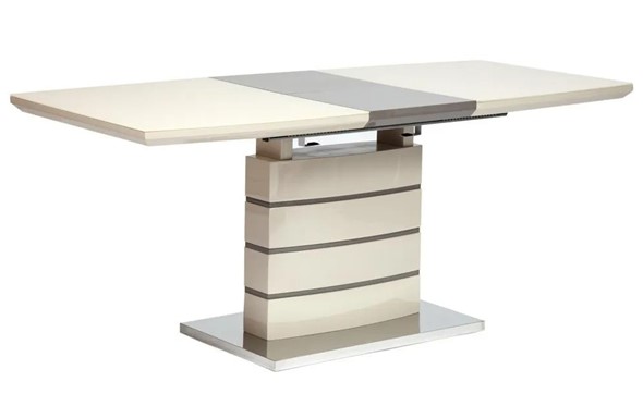 Кухонный стол раскладной WOLF ( mod. 8053-2 ) мдф high gloss/закаленное стекло, 120/160x80x76, слоновая кость/латте в Архангельске - изображение
