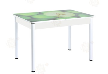 Кухонный стол раздвижной Айсберг-01 СТФ, белый/фотопечать зеленые яблоки/ноги крашеные в Архангельске