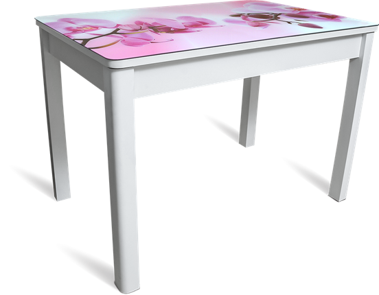 Кухонный раскладной стол Айсберг мини СТФ, белое лдсп/орхидея/40 прямые массив белые в Архангельске - изображение