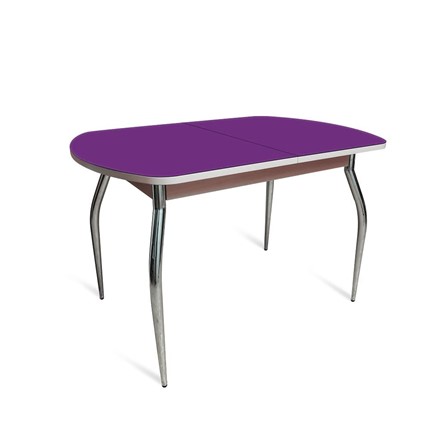 Обеденный стол ПГ-04 СТ2, дуб молочный/фиолетовое стекло/35 хром гнутые металл в Архангельске - изображение