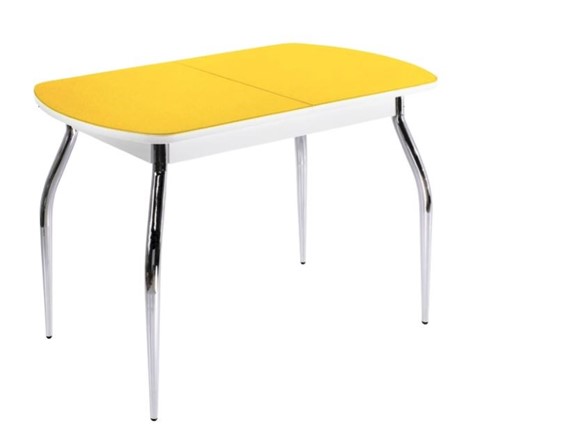 Кухонный стол раскладной ПГ-01 СТ2, белое/желтое стекло/35 хром гнутые металл в Архангельске - изображение