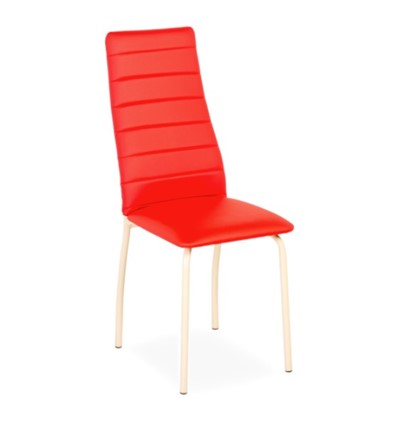 Обеденный стул Волна, прошивка горизонтально, каркас металл бежевый, экотекс красный в Архангельске - изображение