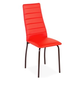 Обеденный стул Волна, прошивка горизонтально, каркас металл коричневый, экотекс красный в Архангельске