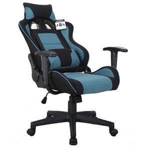 Компьютерное кресло Brabix GT Racer GM-100 (две подушки, ткань, черное/голубое) в Архангельске - предосмотр 1