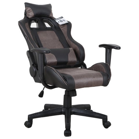 Кресло офисное Brabix GT Racer GM-100 (две подушки, ткань, экокожа, черное/коричневое) 531819 в Архангельске - изображение 1