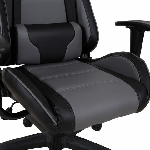 Компьютерное кресло Brabix GT Racer GM-100 (две подушки, экокожа, черное/серое) 531926 в Архангельске - изображение 8