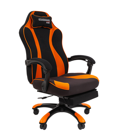 Игровое кресло CHAIRMAN GAME 35 с выдвижной подставкой для ног Ткань черная / Ткань оранжевая в Архангельске - изображение