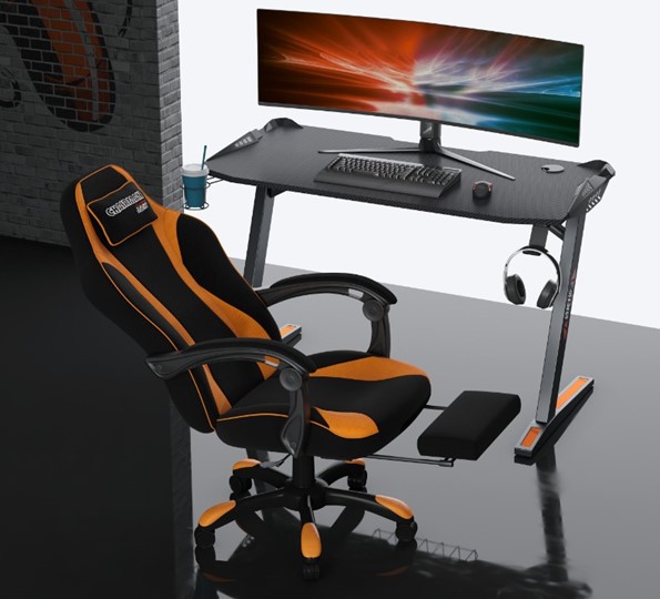 Игровое кресло CHAIRMAN GAME 35 с выдвижной подставкой для ног Ткань черная / Ткань оранжевая в Архангельске - изображение 3