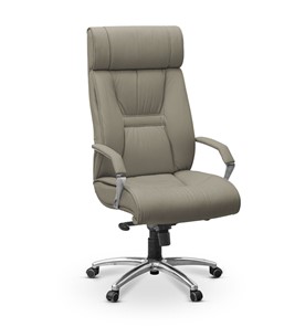 Офисное кресло для руководителя Олимп X (подлокотники хром) натуральная кожа с компаньоном / серая NL50 в Архангельске