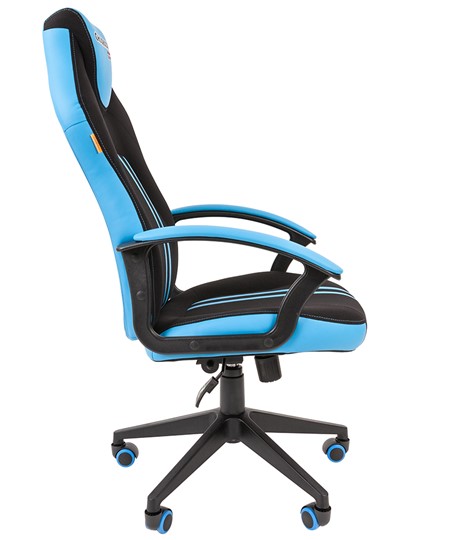 Кресло игровое CHAIRMAN GAME 26  Экокожа - Ткань стандарт. Черный/голубой в Архангельске - изображение 3