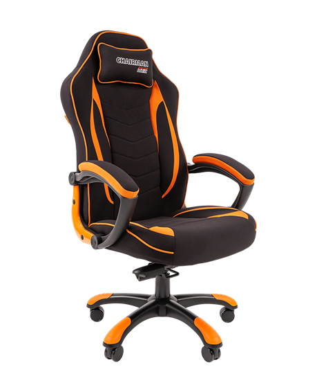 Кресло игровое CHAIRMAN GAME 28 Полиэстер комбинированная ткань оранжевый/черный в Архангельске - изображение 1