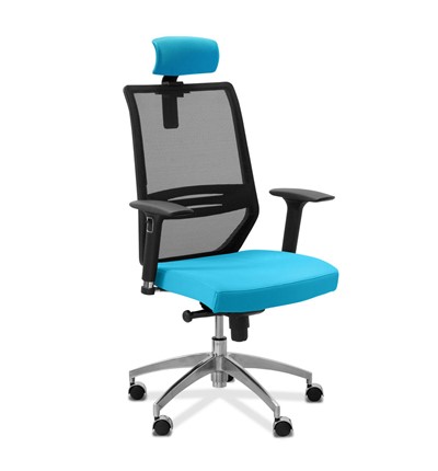 Кресло офисное Aero lux с подголовником, сетка/ткань TW / черная/голубая в Архангельске - изображение