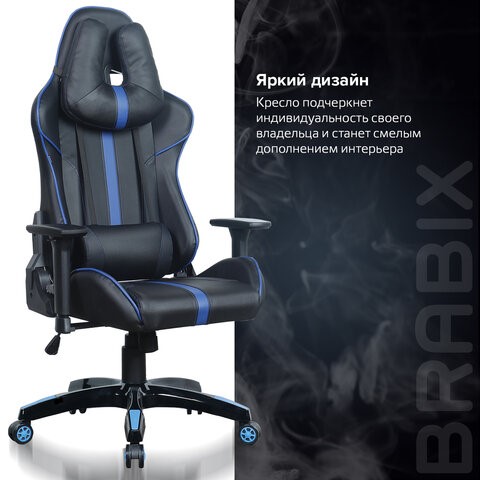Офисное кресло BRABIX "GT Carbon GM-120", две подушки, экокожа, черное/синее, 531930 в Архангельске - изображение 18