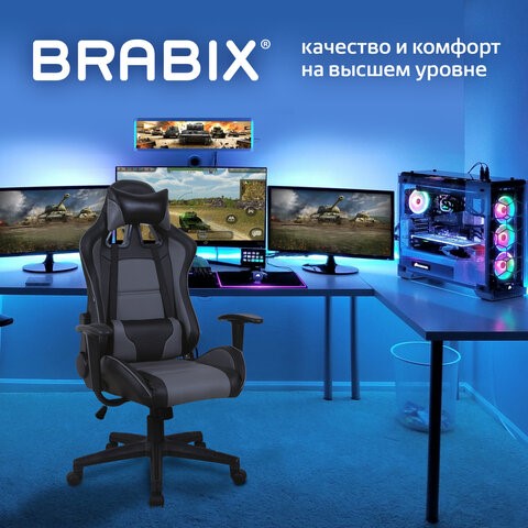 Компьютерное кресло Brabix GT Racer GM-100 (две подушки, экокожа, черное/серое) 531926 в Архангельске - изображение 13