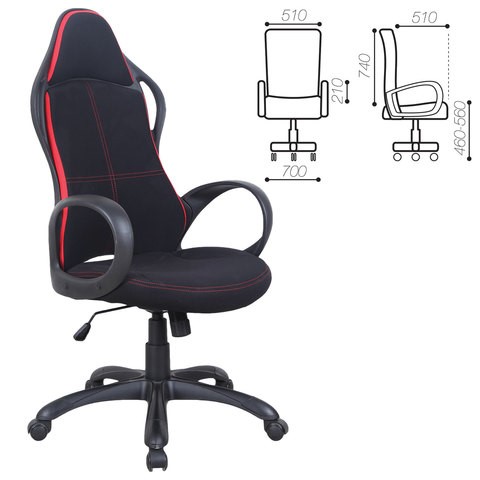 Компьютерное кресло Brabix Premium Force EX-516 (ткань, черное/вставки красные) 531571 в Архангельске - изображение 1
