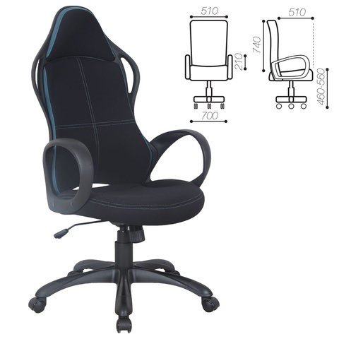 Кресло офисное Brabix Premium Force EX-516 (ткань, черное/вставки синие) 531572 в Архангельске - изображение 1