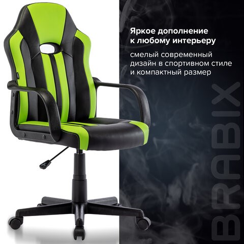 Офисное кресло BRABIX "Stripe GM-202", экокожа, черное/зеленое, 532511 в Архангельске - изображение 16