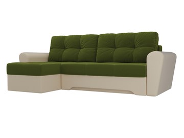 Угловой диван для гостиной Амстердам, Зеленый/Бежевый (микровельвет/экокожа) в Архангельске