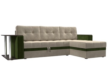 Угловой диван для гостиной Атланта М, Бежевый/Зеленый (микровельвет) в Архангельске