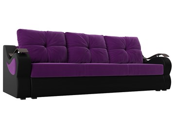 Прямой диван Меркурий еврокнижка, фиолетовый/черный (вельвет/экокожа) в Архангельске