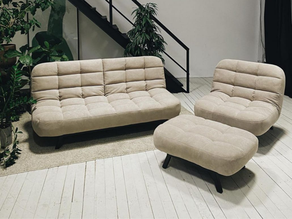 Комплект мебели Абри цвет бежевый диван + кресло +пуф пора металл в Архангельске - изображение