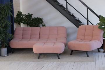 Комплект мебели Абри розовый кресло + диван + пуф опора металл в Архангельске