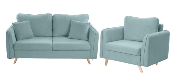 Комплект мебели Бертон голубой диван+ кресло в Архангельске - изображение