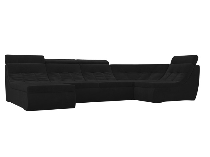 Модульный П-образный диван Холидей люкс, Черный (велюр) в Архангельске - изображение