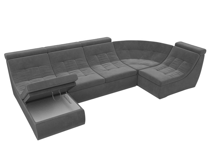 Модульный П-образный диван Холидей люкс, Серый (велюр) в Архангельске - изображение 6