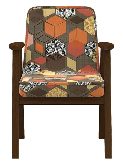 Кресло мягкое Ретро ткань геометрия коричневый, каркас орех в Архангельске - изображение 4