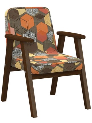 Кресло мягкое Ретро ткань геометрия коричневый, каркас орех в Архангельске - изображение