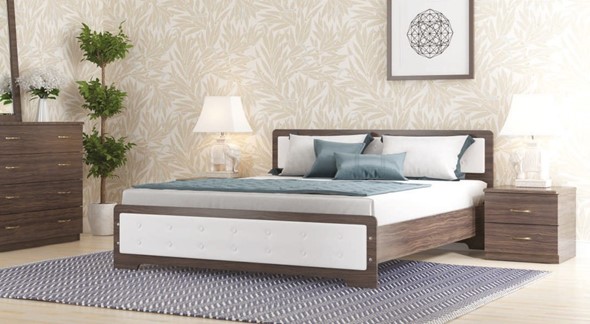 Спальная кровать Золушка, 140х200 с основанием, кожзам, венге в Архангельске - изображение