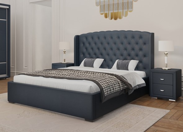 Кровать в спальню Dario Classic Lite 140x200, Экокожа (Темно-синий) в Архангельске - изображение
