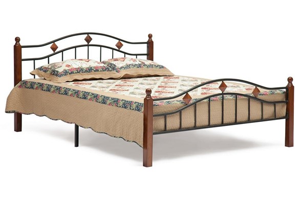 Кровать AT-126 дерево гевея/металл, 160*200 см (Queen bed), красный дуб/черный в Архангельске - изображение